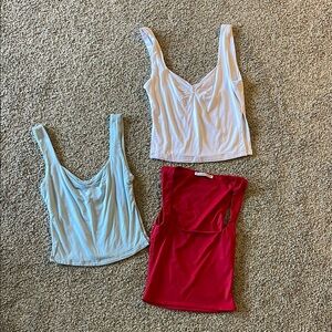 Lucy in the Sky Blue and White Sleeveless Crop Tank Top